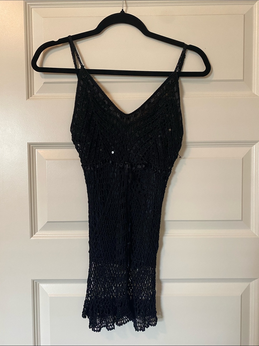 Y2K Viral Black Crochet Sequin Cami